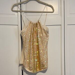 Vintage Silk Sequin Embellished Cream Top